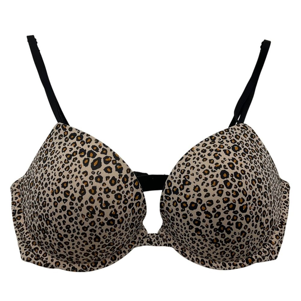 Victorias Secret Sz 32D Bra Leopard Print Plunge Push-Up